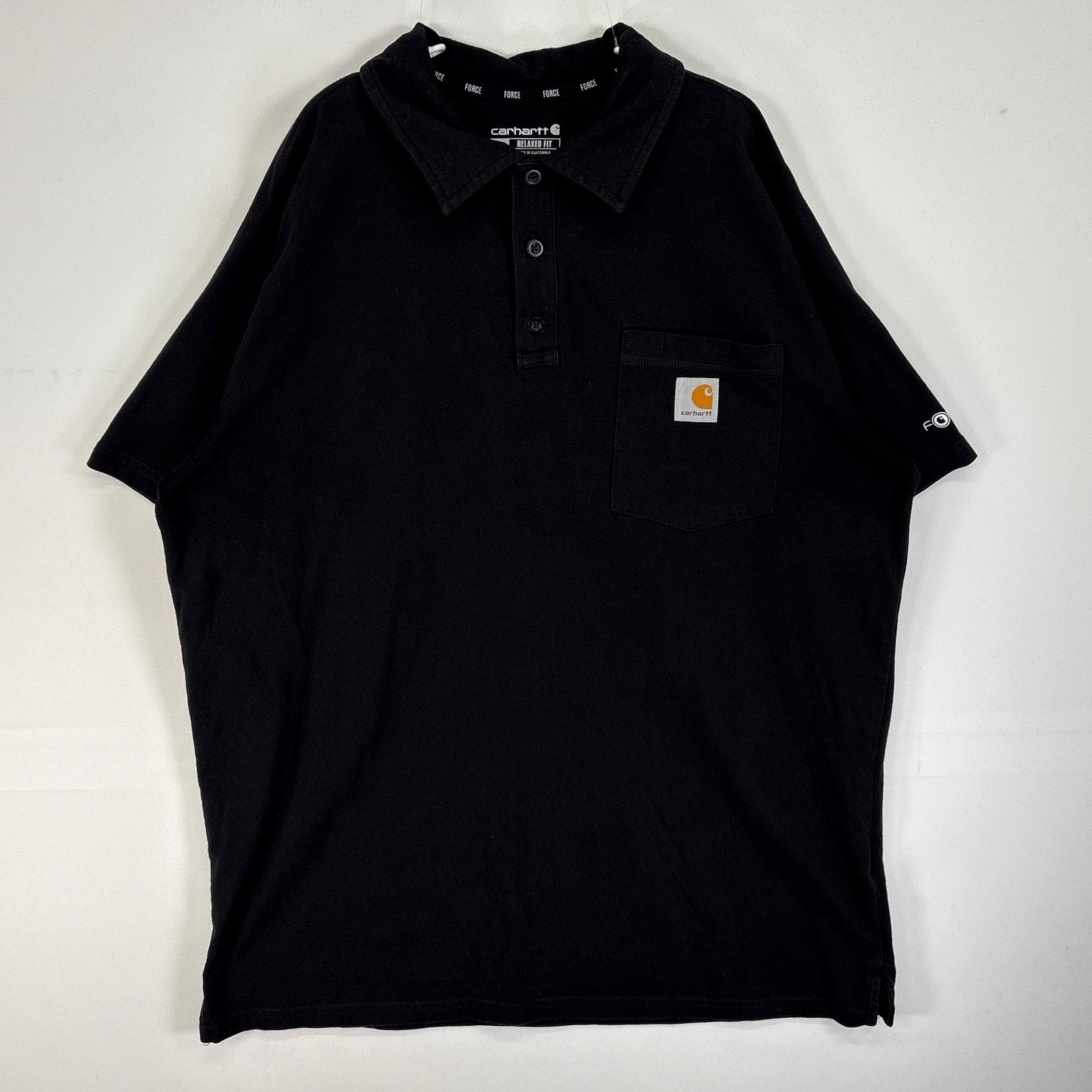 古着 カーハート Carhartt 半袖 ポロシャツ 3ボタン ラグラン 3ボタン FORCE L  ブラック 無地 メンズ