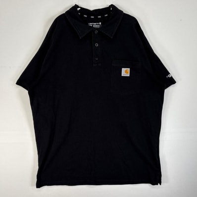 古着 カーハート Carhartt 半袖 ポロシャツ 3ボタン ラグラン 3ボタン FORCE L ブラック 無地 メンズ