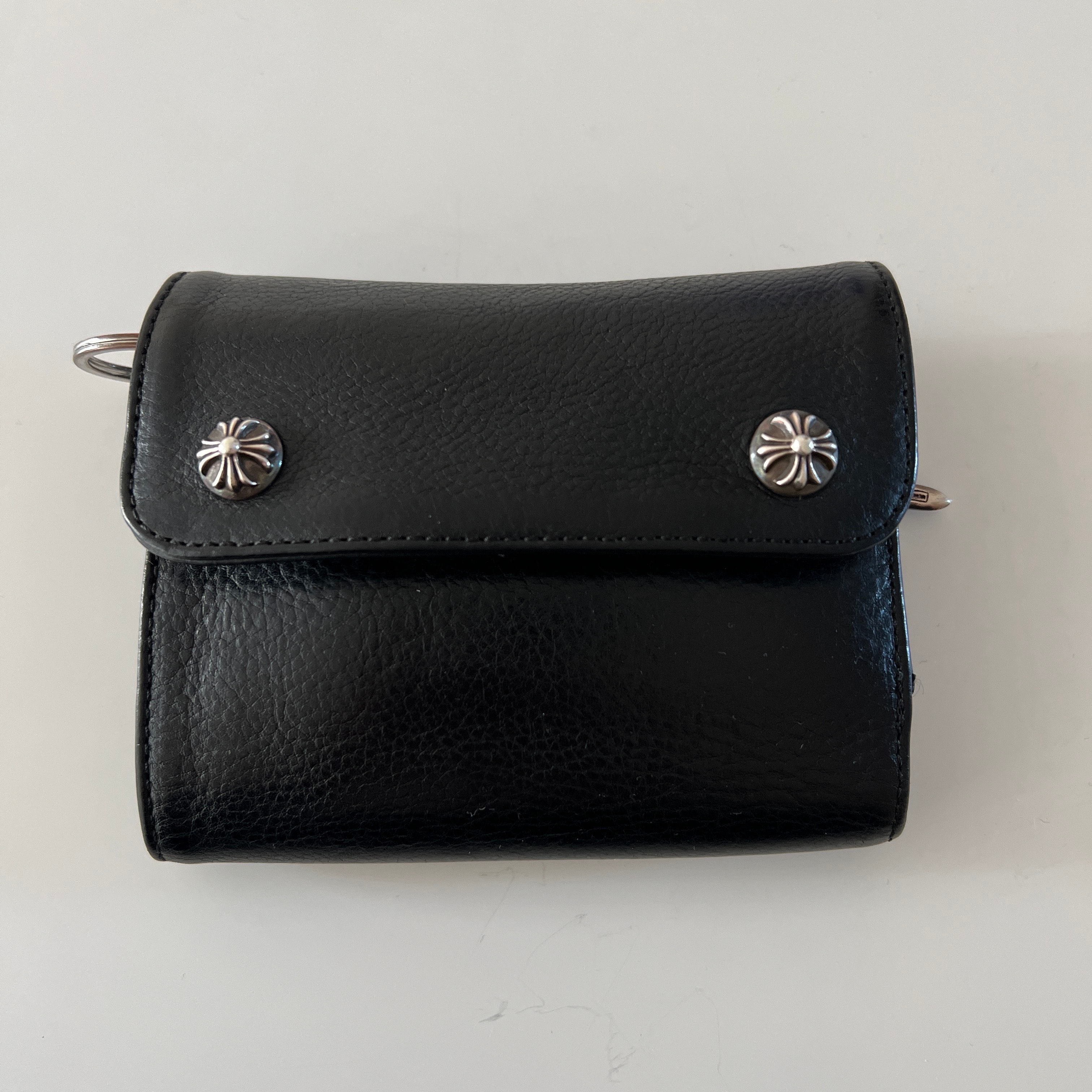 Chrome Hearts Wave Mini Cross Ball Button Leather Wallet "Black/Silver"