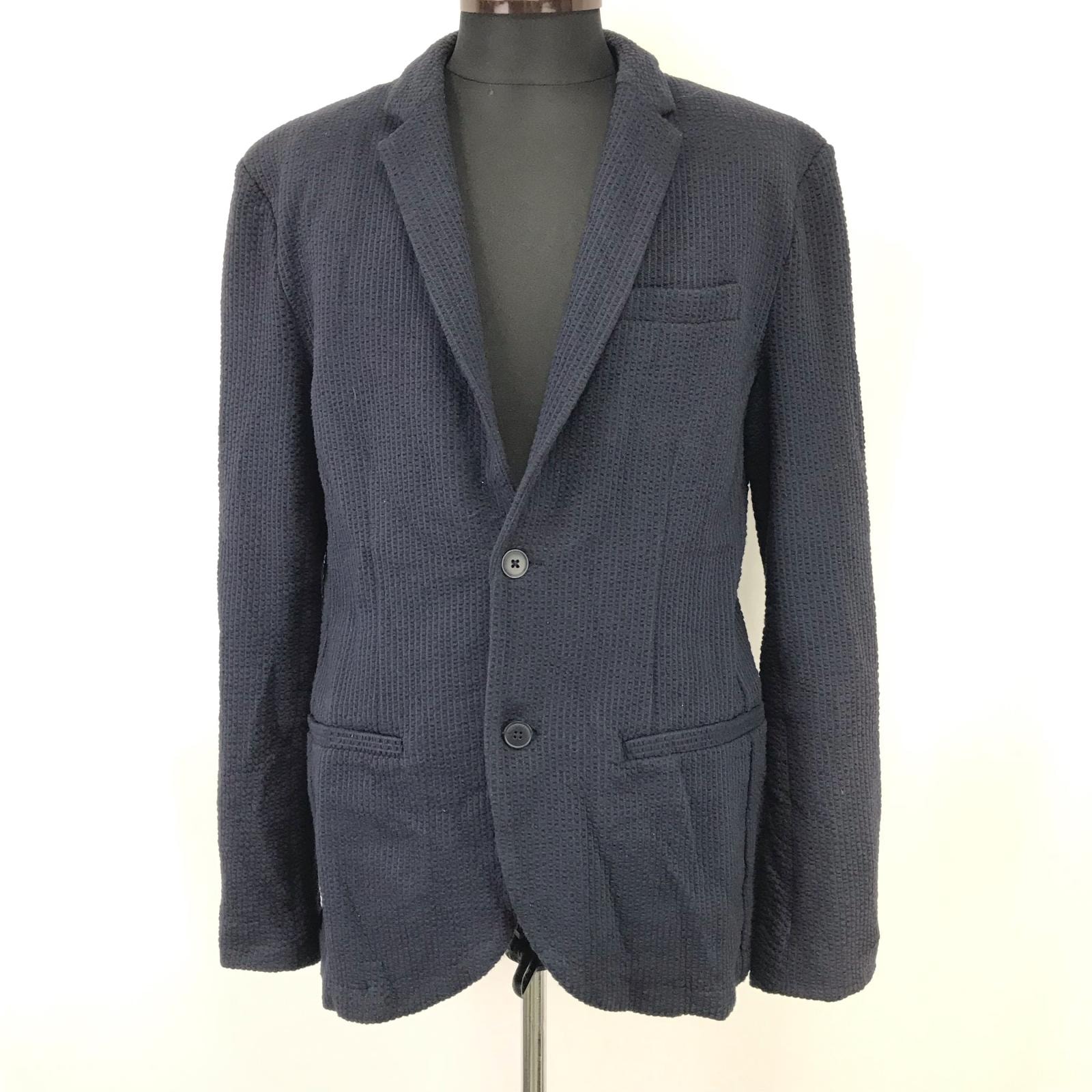ZARA MAN【ザラ マン】サーマル生地/ テーラードジャケット【メンズL-XL程度/ストライプ柄/navy】アウター/ブルゾン/ブレザー/◆BJ040-d