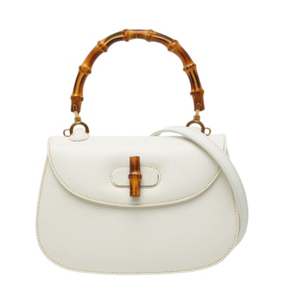 グッチ バンブー ハンドバッグ ショルダーバッグ 2WAY 000 1014 0188 ホワイト レザー レディース GUCCI 【中古】