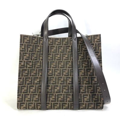 フェンディ FENDI ズッカ ショッピングバッグ 7VA390 斜め掛け 2WAY ショルダーバッグ ハンドバッグ トートバッグ キャンバス/レザー ブラウン 新品同様