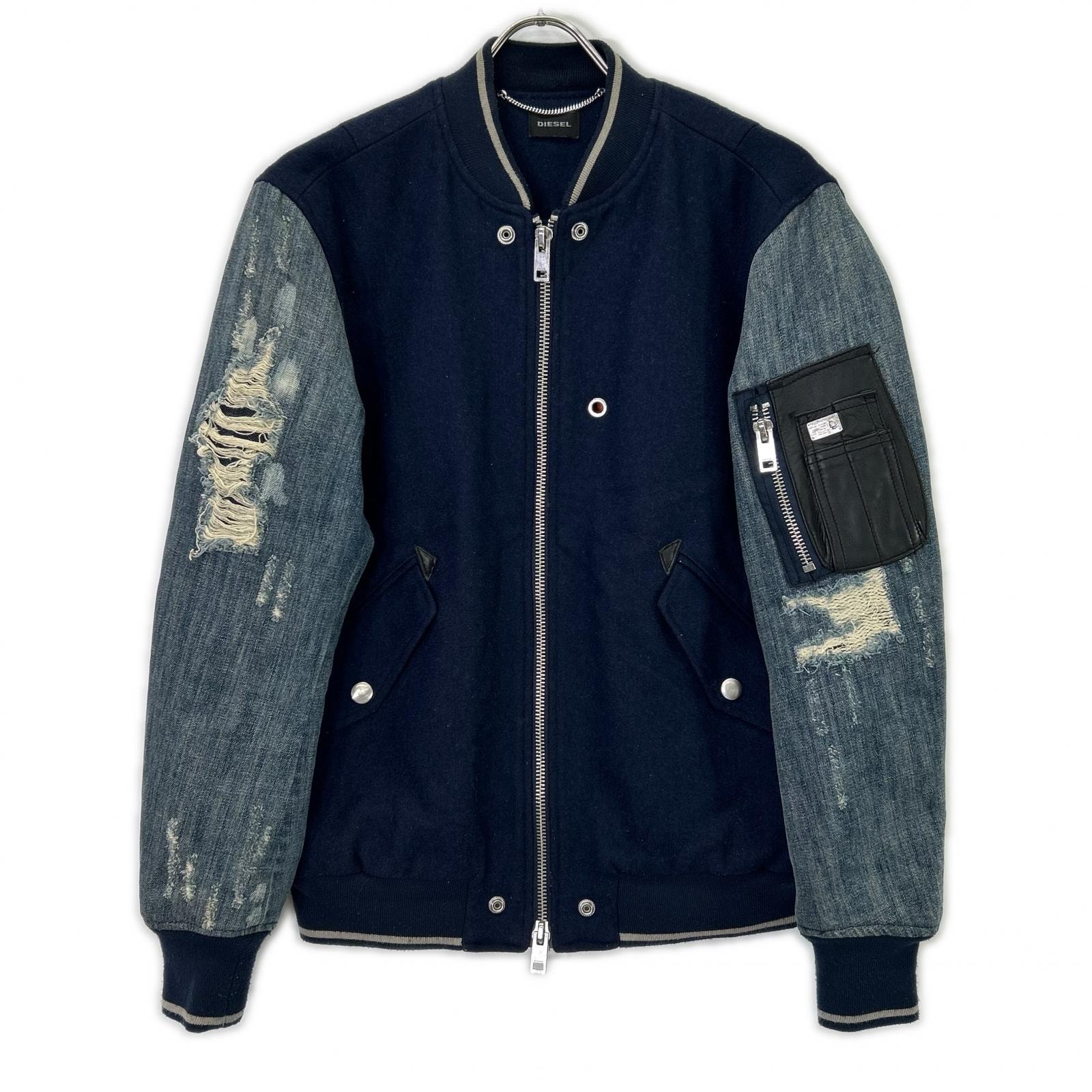ディーゼル MA-1 ダメージ加工 デニム切り替えジャケット S
