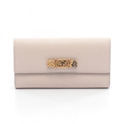 グッチ GUCCI インターロッキングG 二つ折り長財布 財布 レザー エキゾチックレザー レディース アイボリー系 / イエロー系 / ブラック系 750461 【中古】