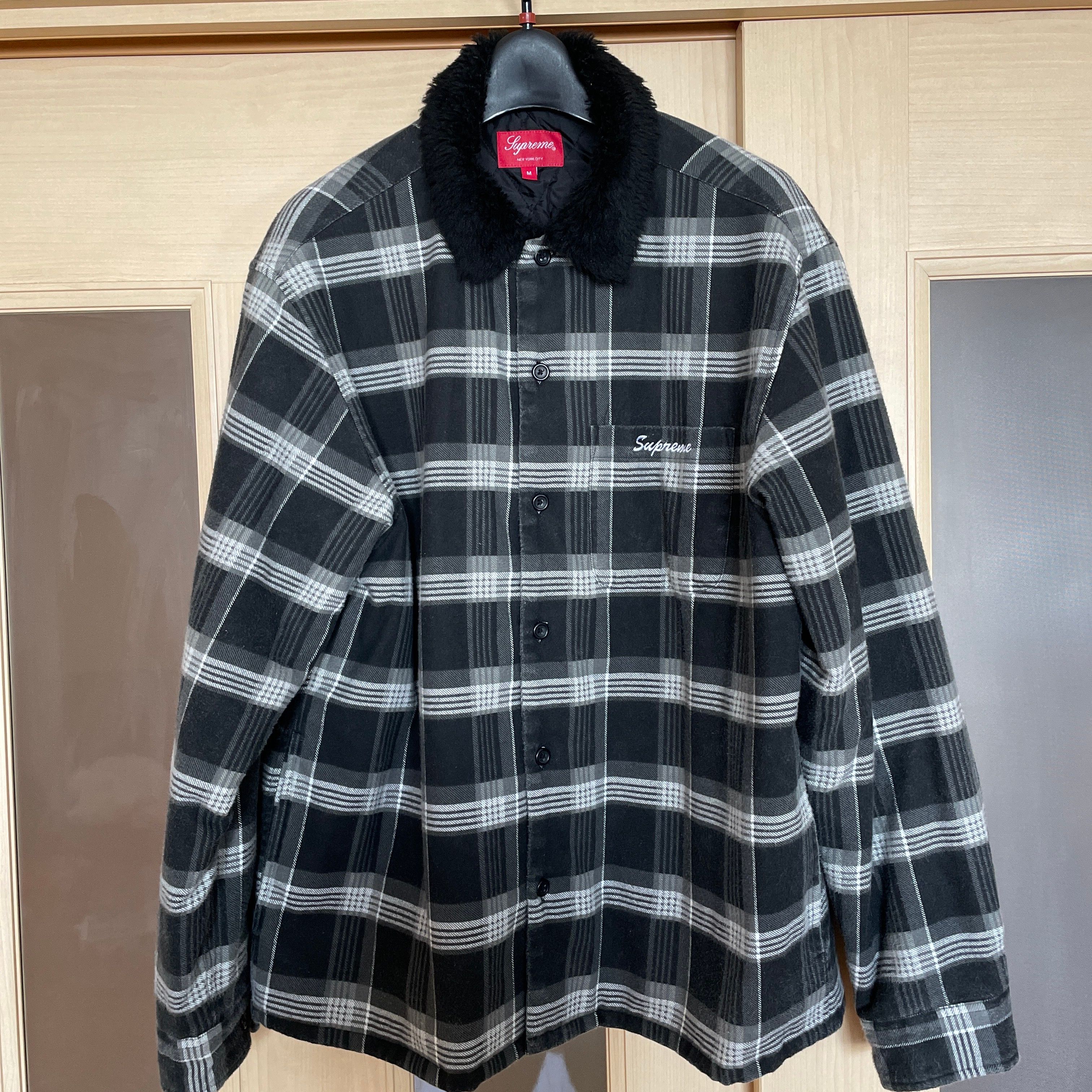 Supreme Faux Fur Collar Flannel Shirt "Black"