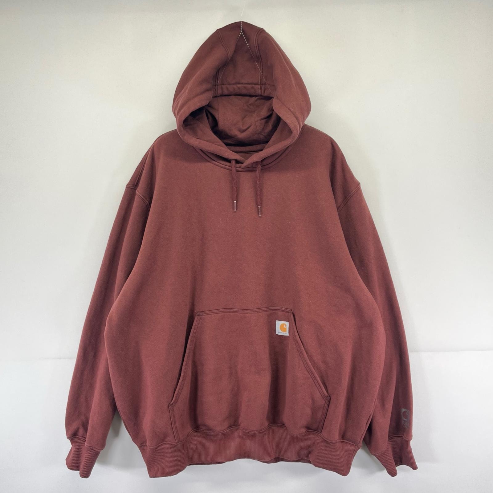 古着 カーハート Carhartt パーカー 大きいサイズ ワンポイント ロゴ 胸ポケット スウェット 2XL  ブラウン系 メンズ
