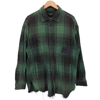 加工チェック柄カットオフオーバーサイズネルシャツ【1143189028461】