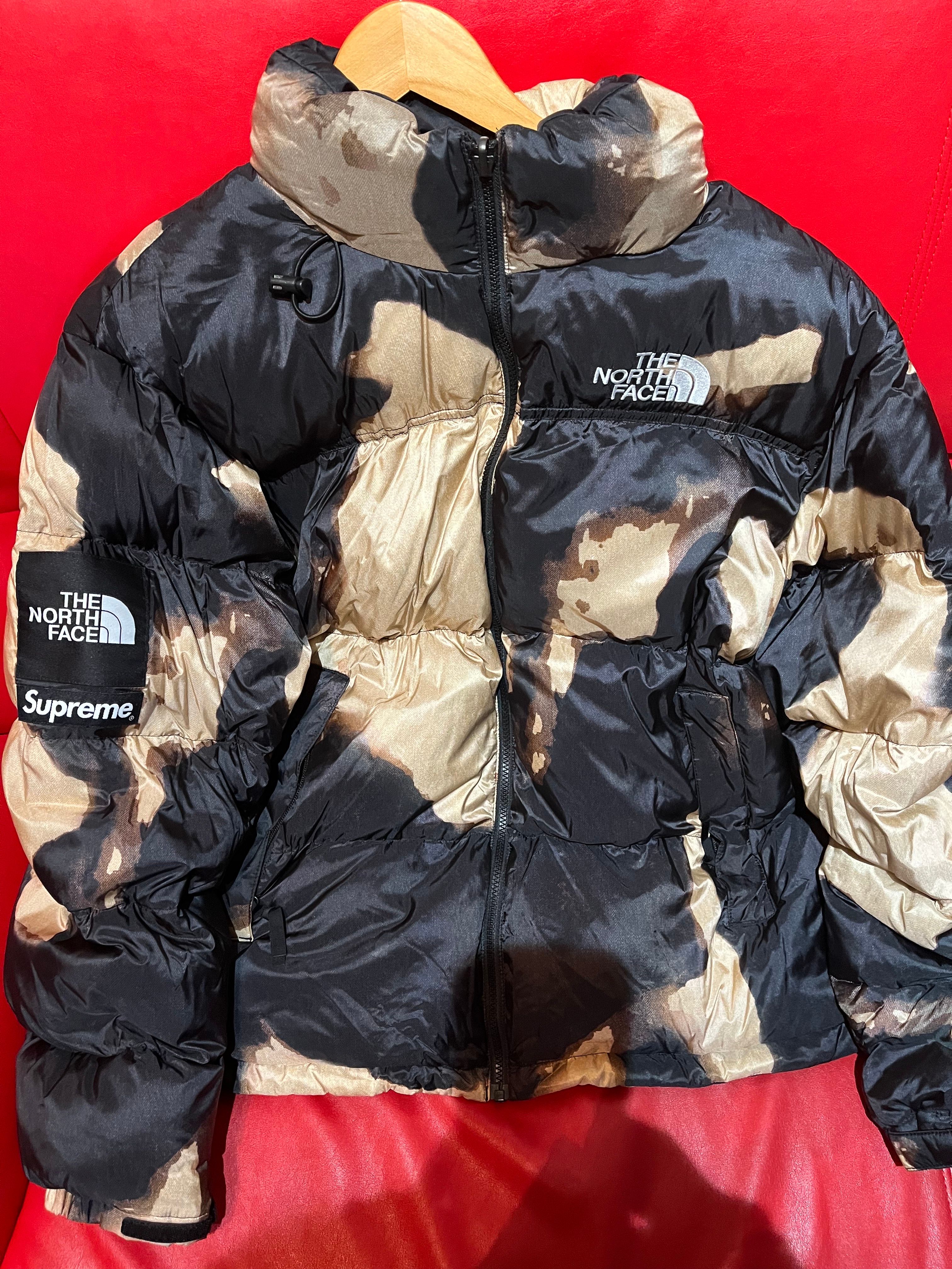 Supreme x The North Face Bleached Denim Print Nuptse Jacket "Black"