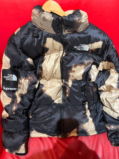 Supreme x The North Face Bleached Denim Print Nuptse Jacket "Black"