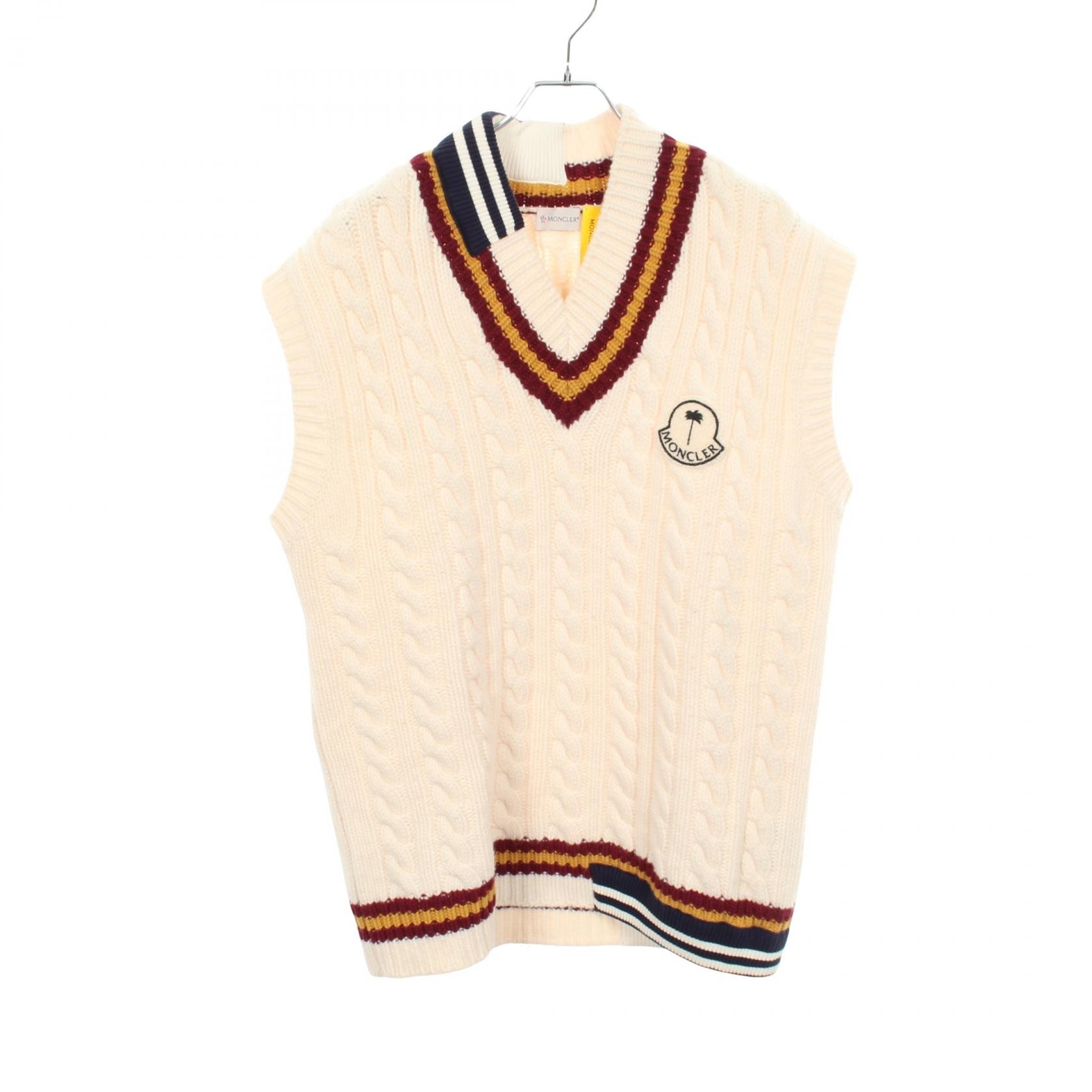 モンクレール MONCLER MONCLER GENIUS 8 PALM ANGELS Cable Knit ベスト 衣料品 トップス ウール メンズ アイボリー系 / ボルドー系 / マルチカラー 9I00001 【中古】