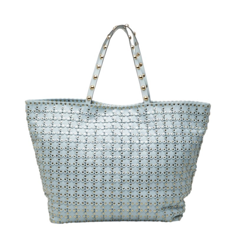 ヴァレンチノ スタッズ トートバッグ ショルダーバッグ ライトブルー レザー レディース Valentino 【中古】