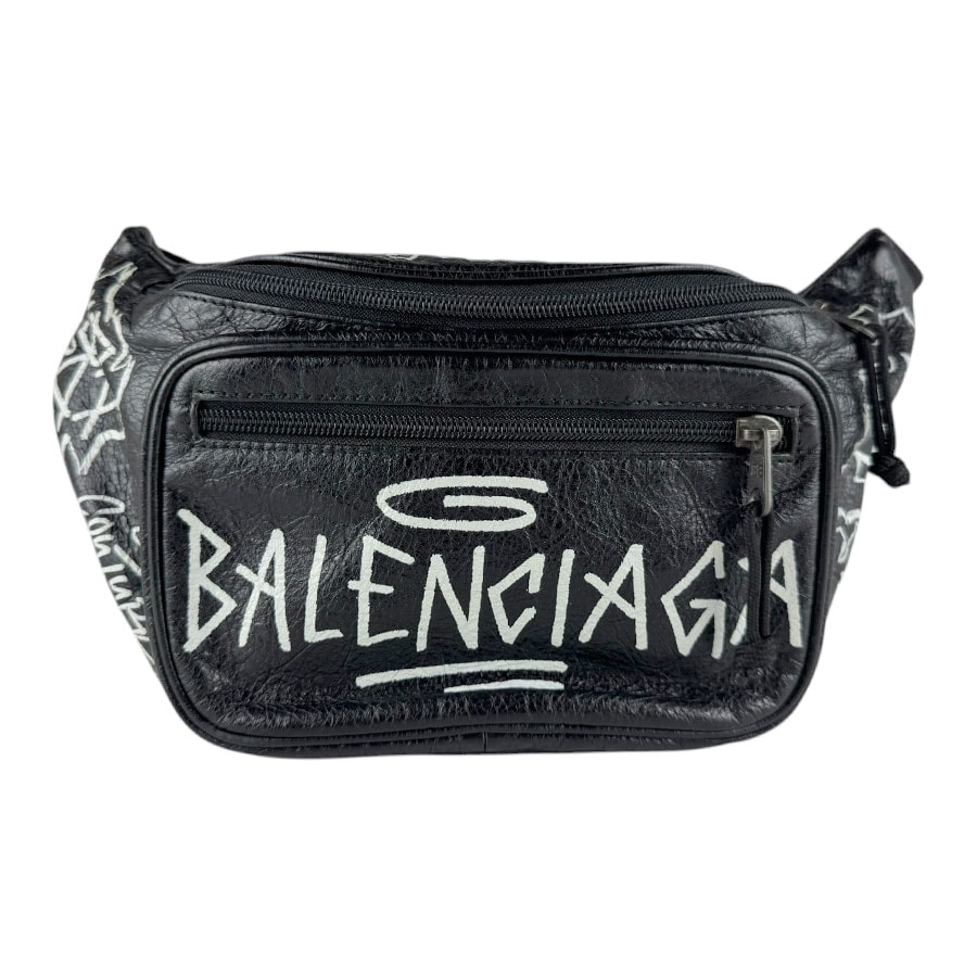 バレンシアガ BALENCIAGA ボディバッグ ウエストバッグ レザー ブラック/ホワイト ユニセックス【中古】 z9377