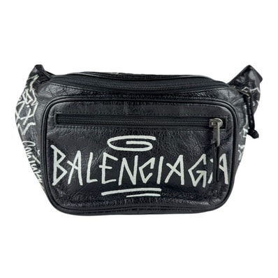 バレンシアガ BALENCIAGA ボディバッグ ウエストバッグ レザー ブラック/ホワイト ユニセックス【中古】 z9377