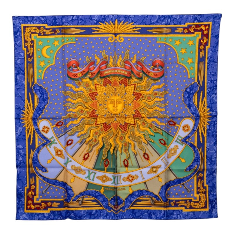 エルメス カレ90 CARPE DIEM 今日一日を楽しむ スカーフ 大判 ブルー マルチカラー シルク レディース HERMES 中古