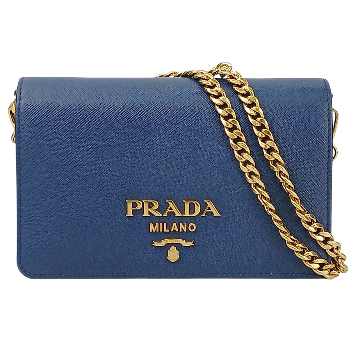 PRADA プラダ サフィアーノ チェーンウォレット ポシェット ショルダーバッグ  1BP006 NZV F0016 レザー ブルー  レディース【中古】