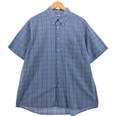 古着 ラコステ LACOSTE シアサッカー 半袖 ボタンダウン チェックシャツ メンズL相当/eaa562603