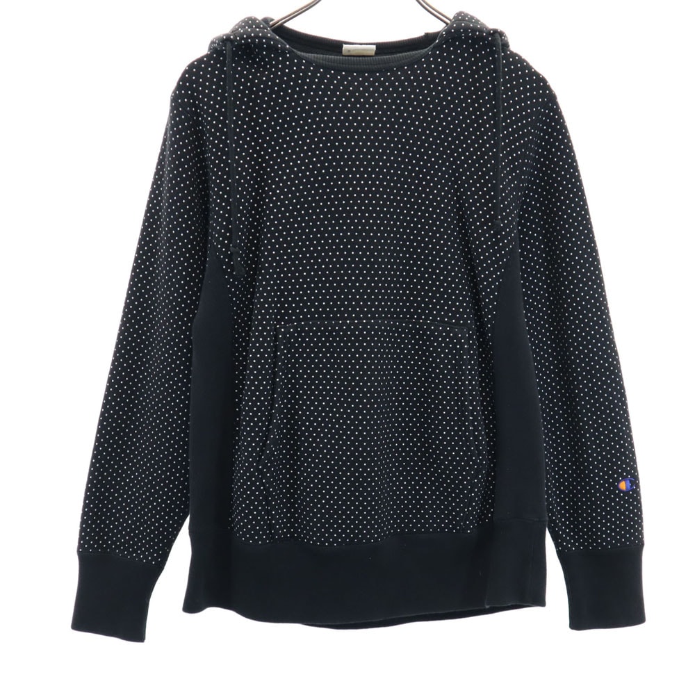 Champion チャンピオン ビームス別注 青単 復刻 ドット柄 長袖 スウェットパーカー S ブラック 水玉