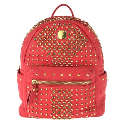 美品 MCM エム シー エム Stark スタッズ レッド ゴールド金具 レザー ラインストーン/ リュックサック バックパック 603598 【中古】