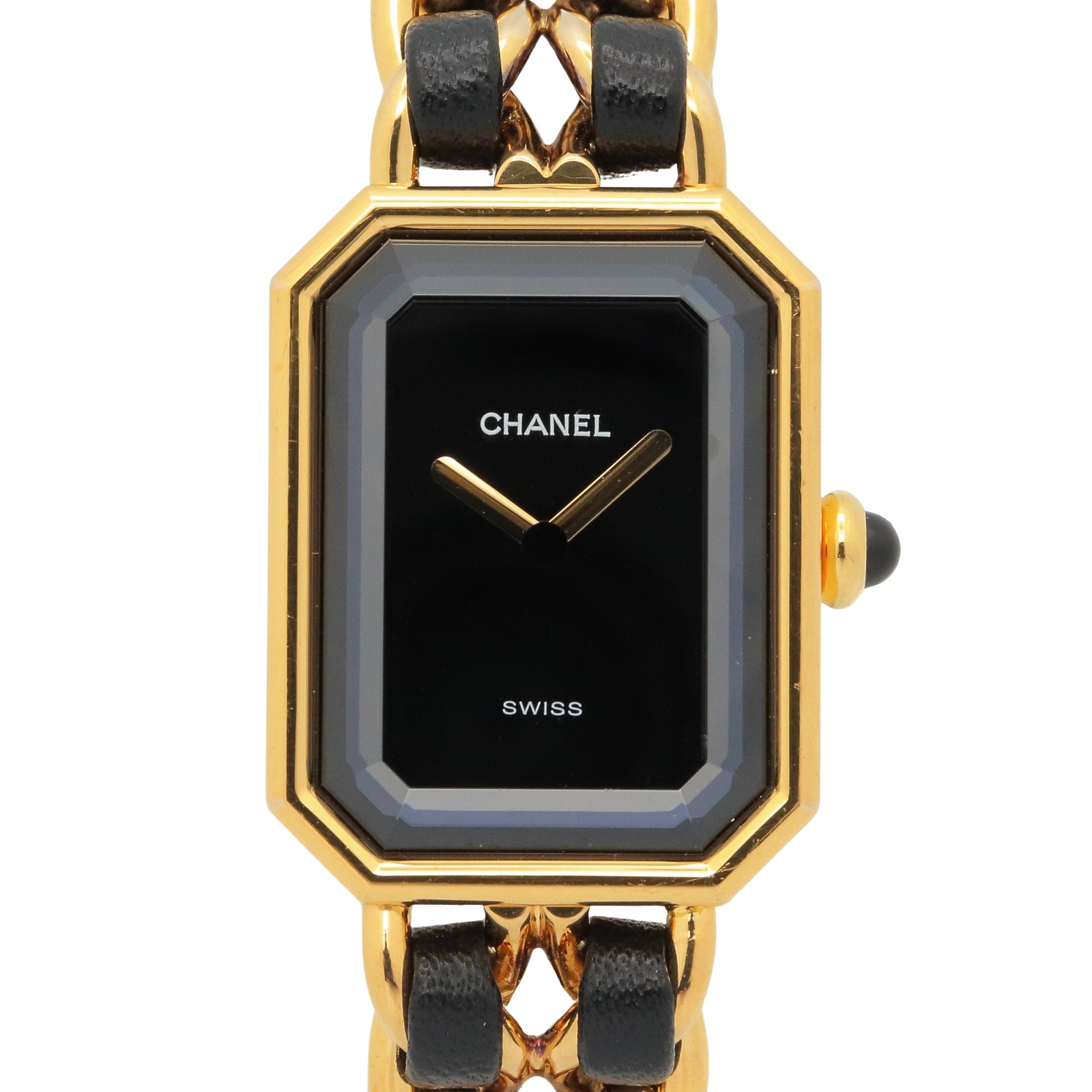シャネル CHANEL プルミエール S 腕時計 時計 GP(ゴールドメッキ) レザー レディース ブラック系 H0001 【中古】