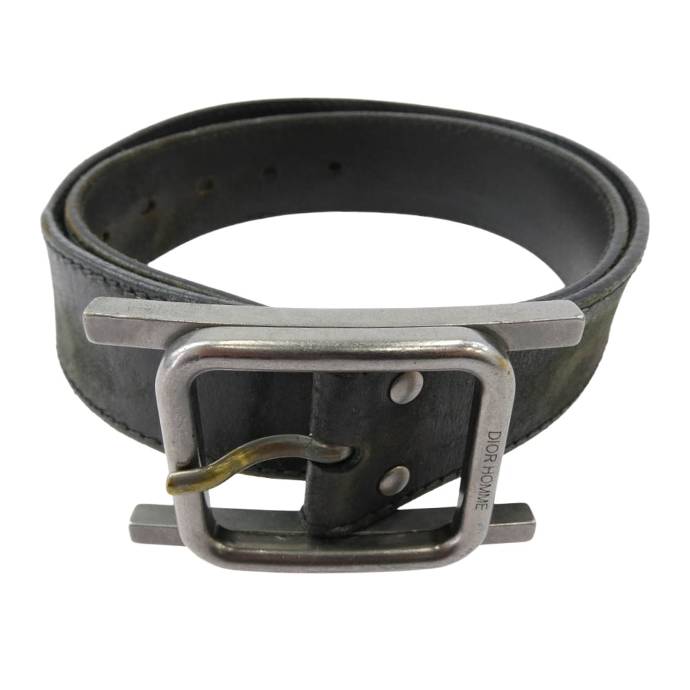 DIOR HOMME ディオールオム ベルト 05AW エディ期 グラムロック期 Hバックル レザー ベルト ブラック系 80【中古】