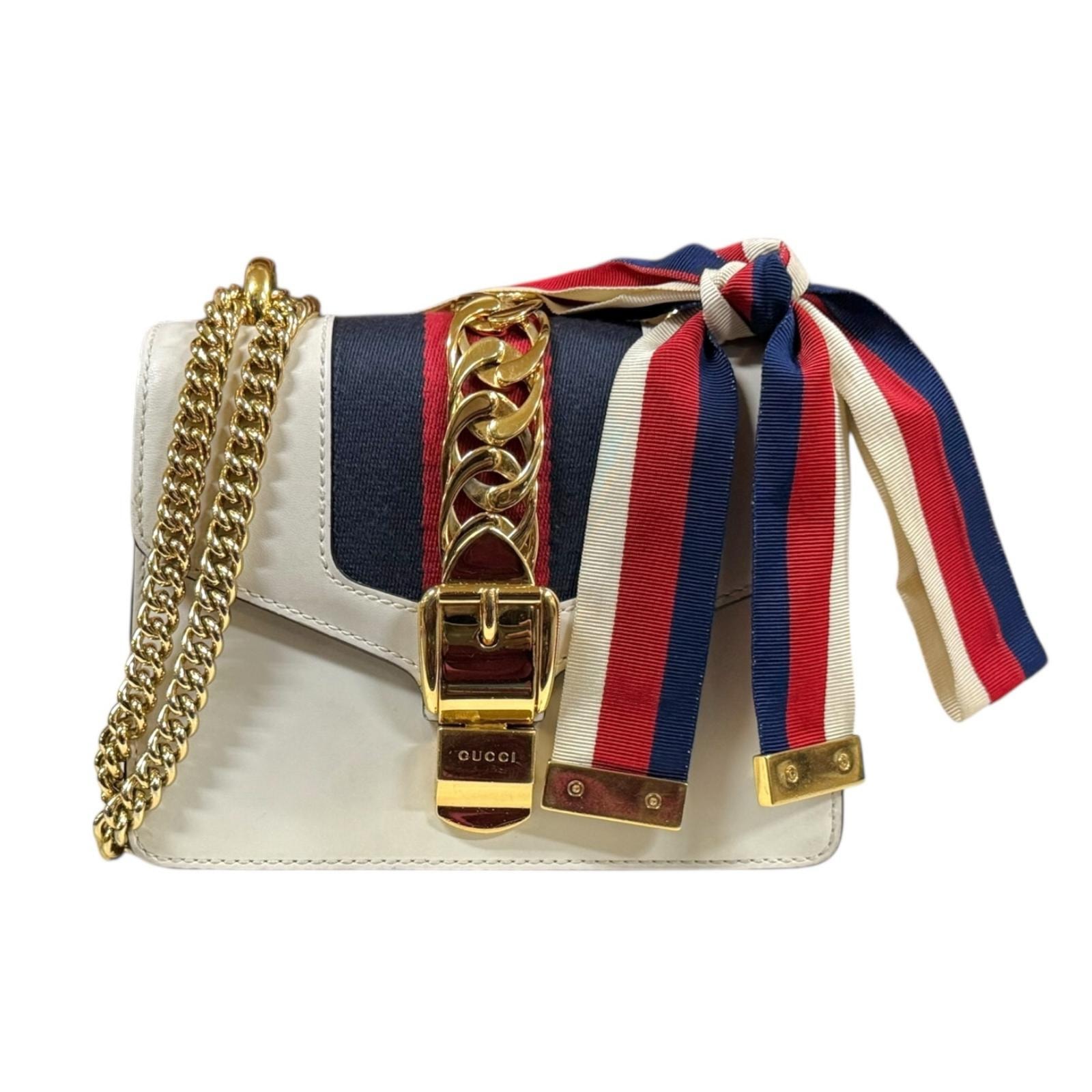 グッチ シルヴィ ミニ ショルダーバッグ レザー 431666 ホワイト レディース GUCCI  中古