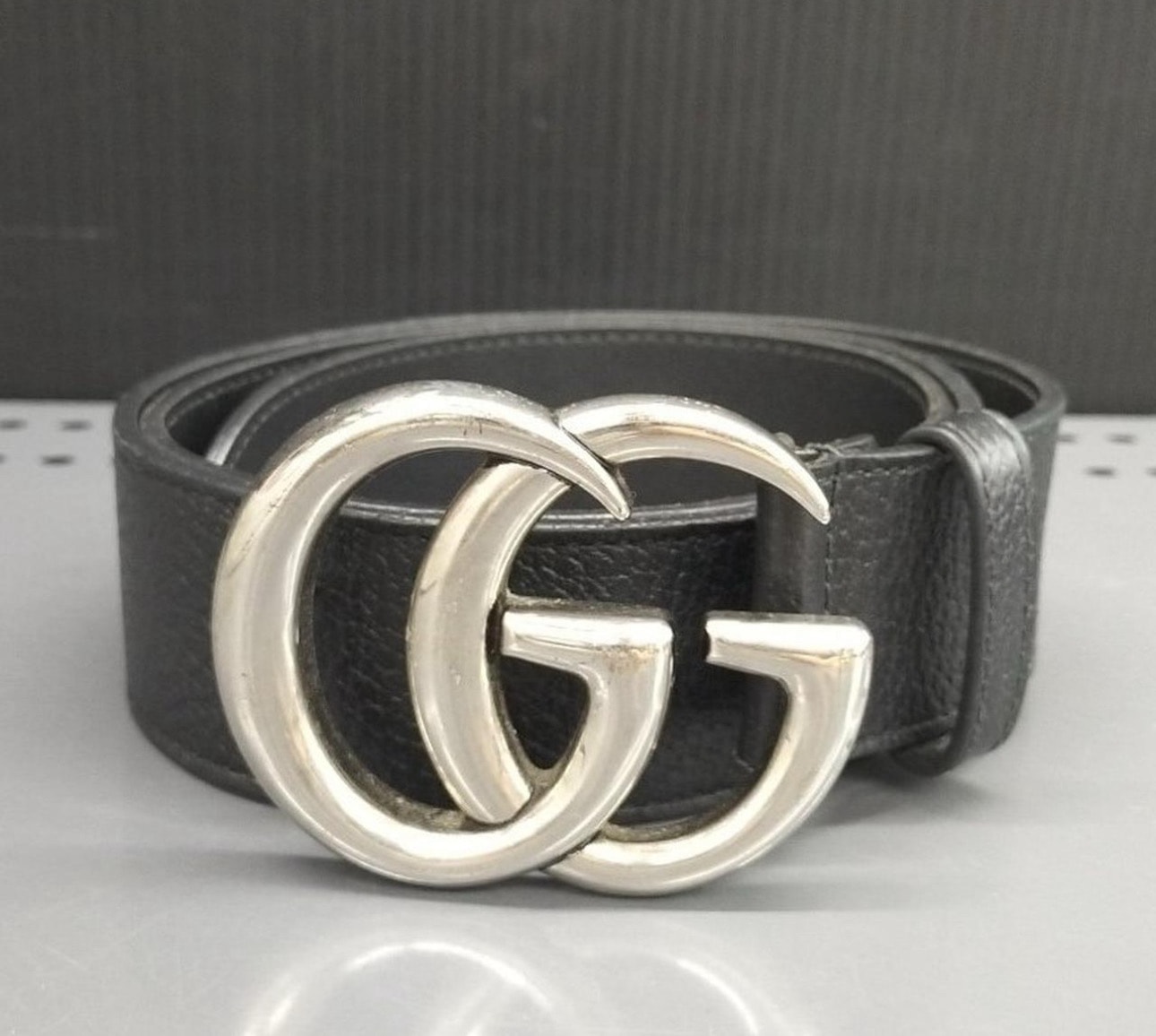 Gucci DoubleG Buckle Leather Belt "Black/Silver"