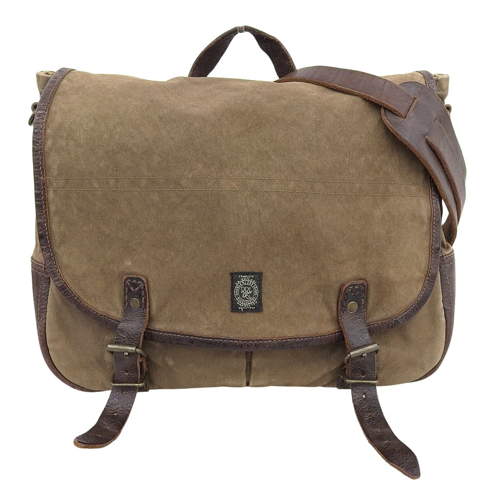 ダブルアールエル キャンバス×レザー メッセンジャーバッグ ショルダーバッグ メンズ ブラウン