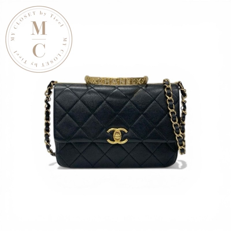 シャネル CHANEL バッグ ショルダーバッグ ブラック ゴールド マトラッセ フラップバッグ トップハンドル ターンロック ココマーク チェーン ロゴ ラインストーン