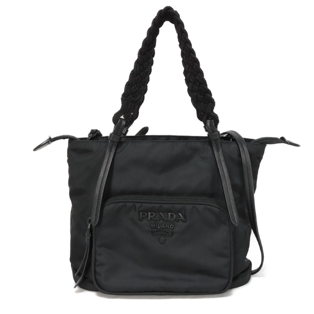 PRADA プラダ テスート トート ブラック 編み込みハンドル 2WAY ショルダーバッグ RFID ICチップ ロゴ メタル ナイロン ネロ トートバッグ 1BA207 2A6S F0002