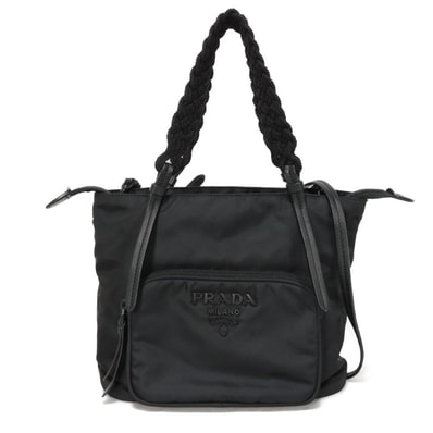 PRADA プラダ テスート トート ブラック 編み込みハンドル 2WAY ショルダーバッグ RFID ICチップ ロゴ メタル ナイロン ネロ トートバッグ 1BA207 2A6S F0002