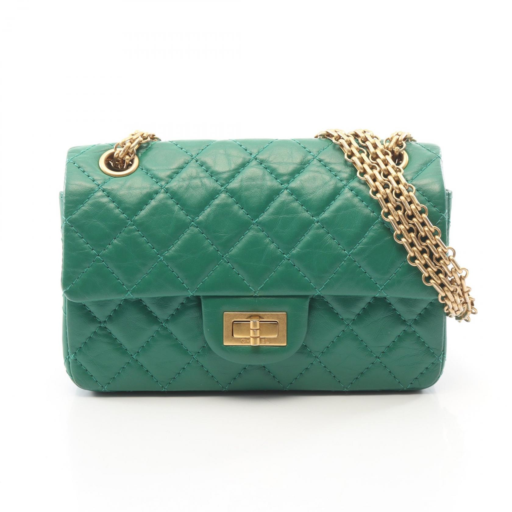シャネル CHANEL 2.55 ミニマトラッセ ショルダーバッグ バッグ レザー レディース グリーン系 【中古】