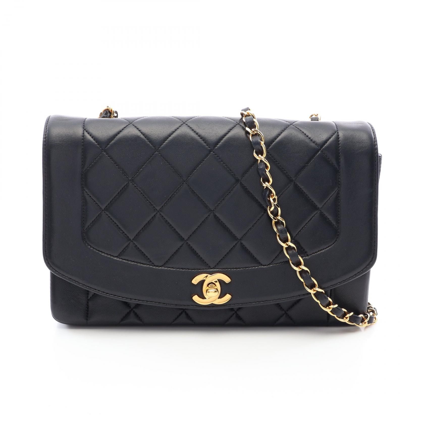 シャネル CHANEL マトラッセ ダイアナフラップ ショルダーバッグ バッグ ラムスキン(羊革) レディース ブラック系 A01165 【中古】