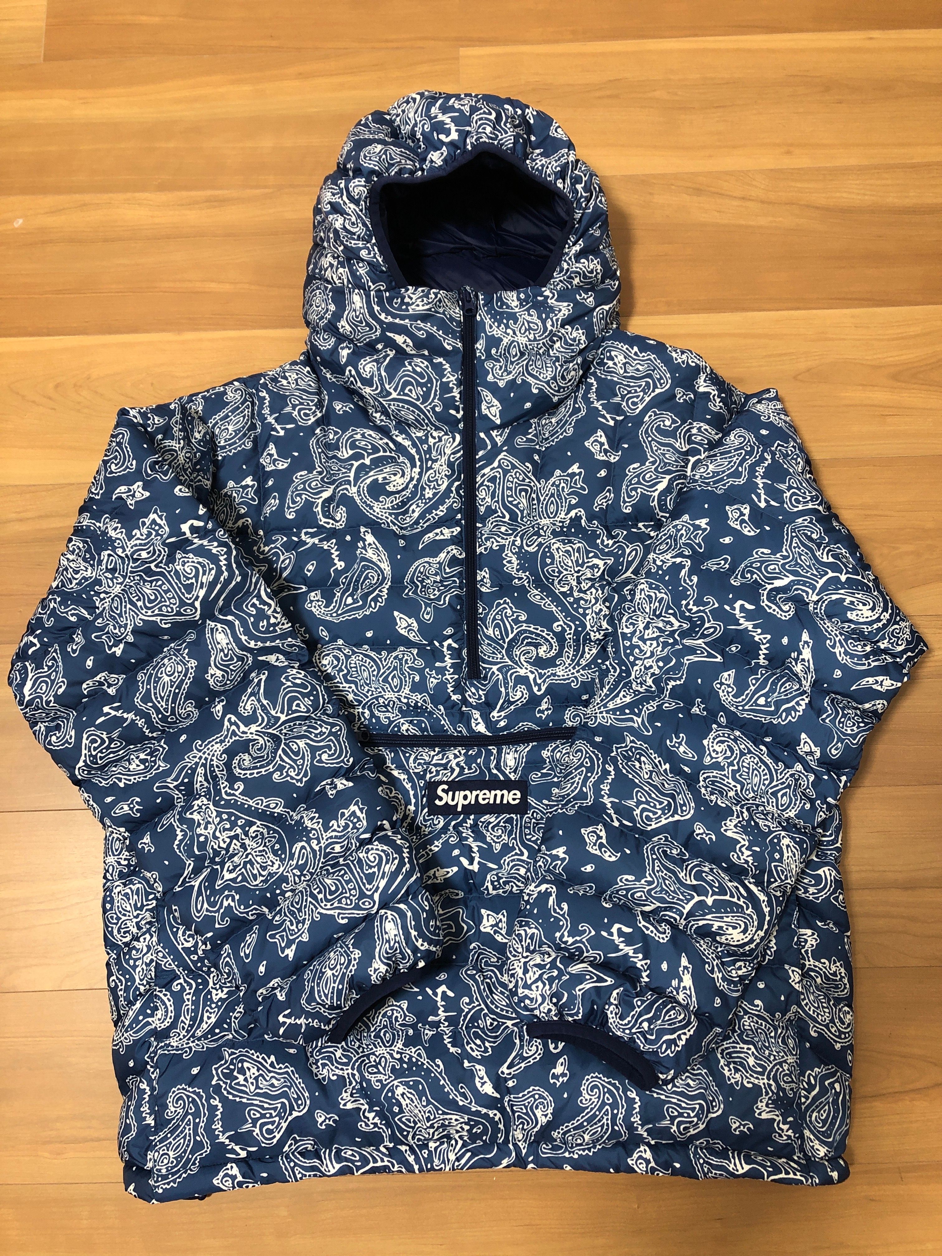 Supreme Micro Down Half Zip Hooded Pullover "Blue Paisley"