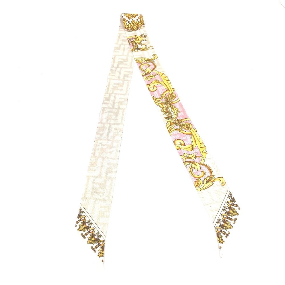 フェンディ FENDI フェンダーチェ ラッピー ヴェルサーチコラボ FENDACE VERSACE バンドースカーフ スカーフ シルク ピンク