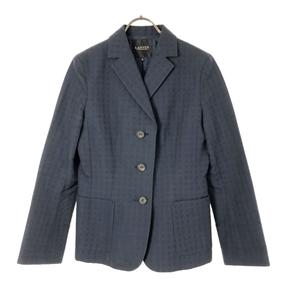 LANVIN LA COLLECTION ランバンコレクション 日本製 格子柄 長袖 テーラードジャケット 38 ネイビー
