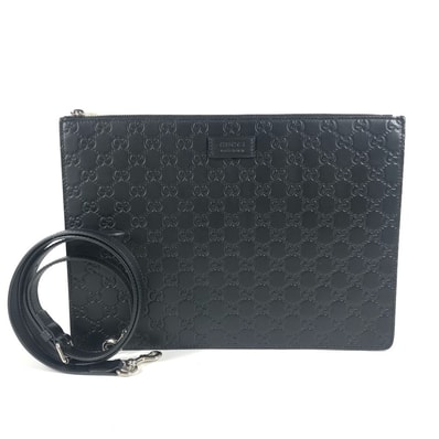 グッチ GUCCI グッチシマ GG ロゴ 429004 斜め掛け カバン 2WAYバッグ クラッチバッグ ショルダーバッグ シマレザー ブラック 新品同様
