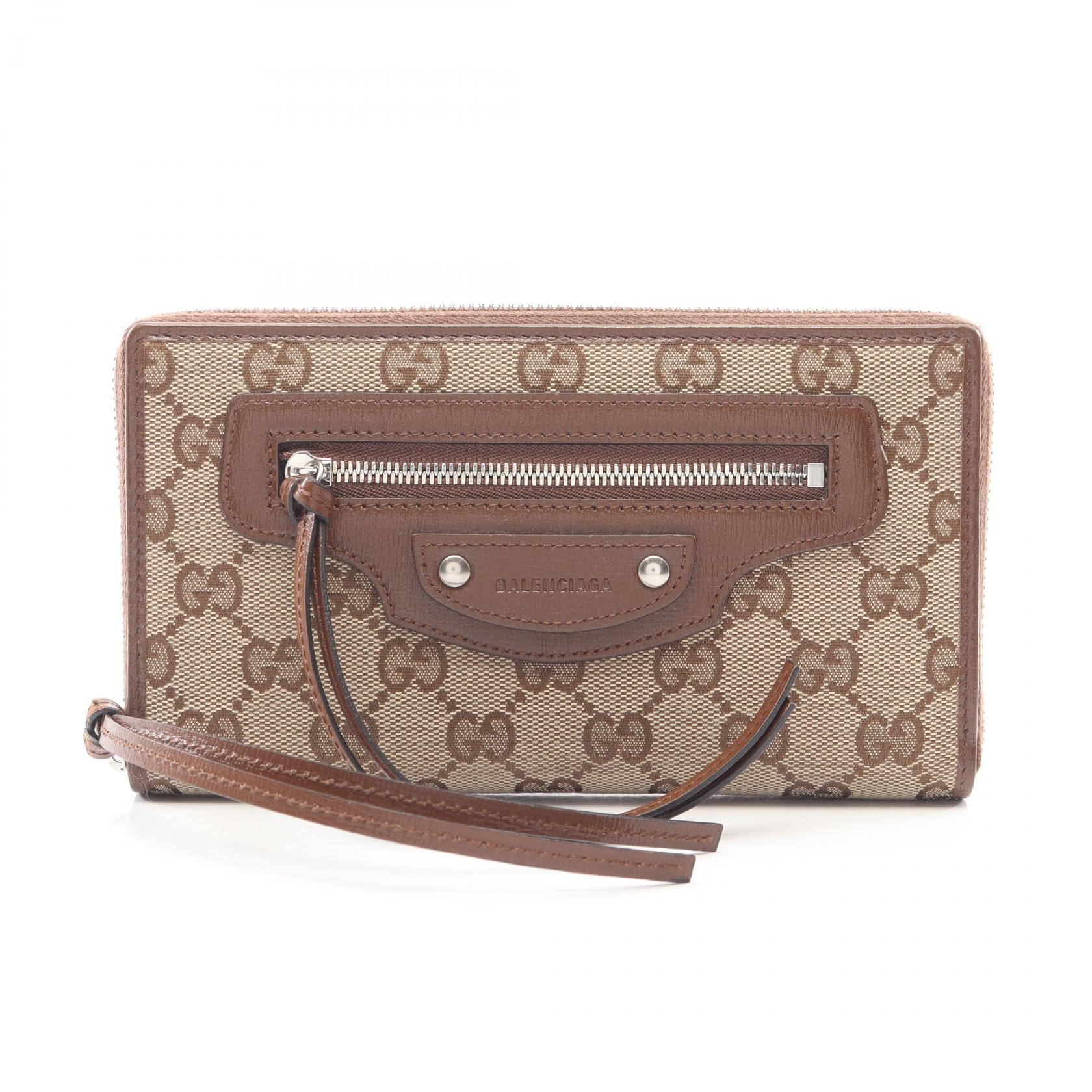 グッチ GUCCI GUCCI × BALENCIAGA ザ ハッカー プロジェクト ネオクラシック GGキャンバス ラウンド長財布 財布 キャンバス レザー レディース ベージュ系 / ブラウン系 681710 【中古】