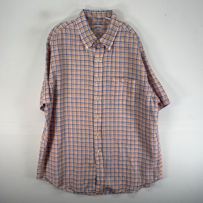 古着 ブルックスブラザーズ Brooks Brothers 半袖シャツ 胸ポケ リネン ボタンダウン L オレンジ系 チェック メンズ
