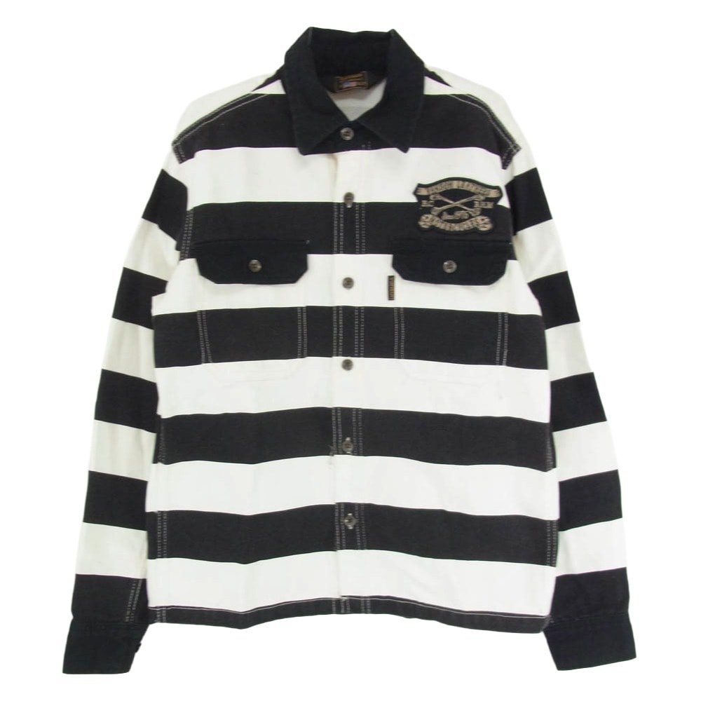 VANSON バンソン ジャケット ボーダー 刺繍 ワッペン ワーク ジャケット ブラック系 M【中古】