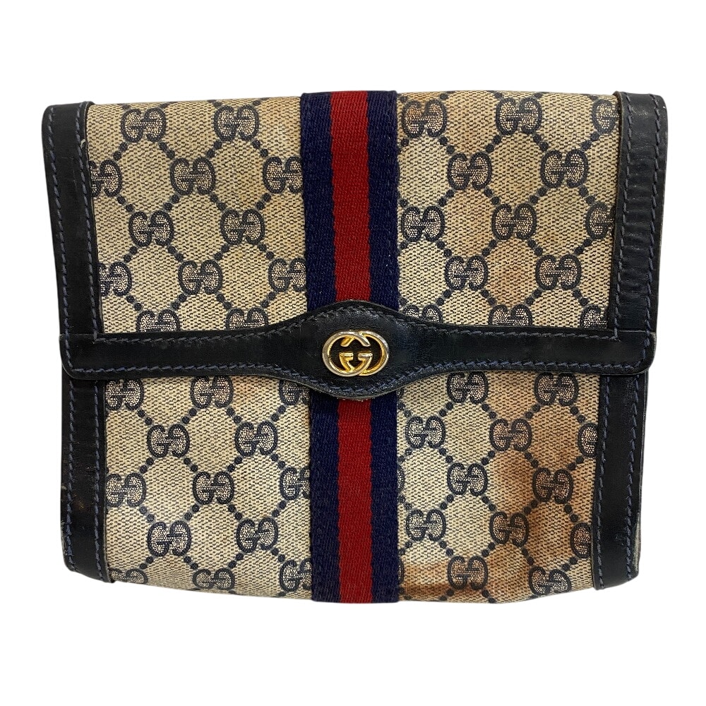 グッチ GUCCI クラッチバッグ GG柄 シェリーライン オールドグッチ バニティ 化粧ポーチ セカンドバッグ ヴィンテージ ブラック