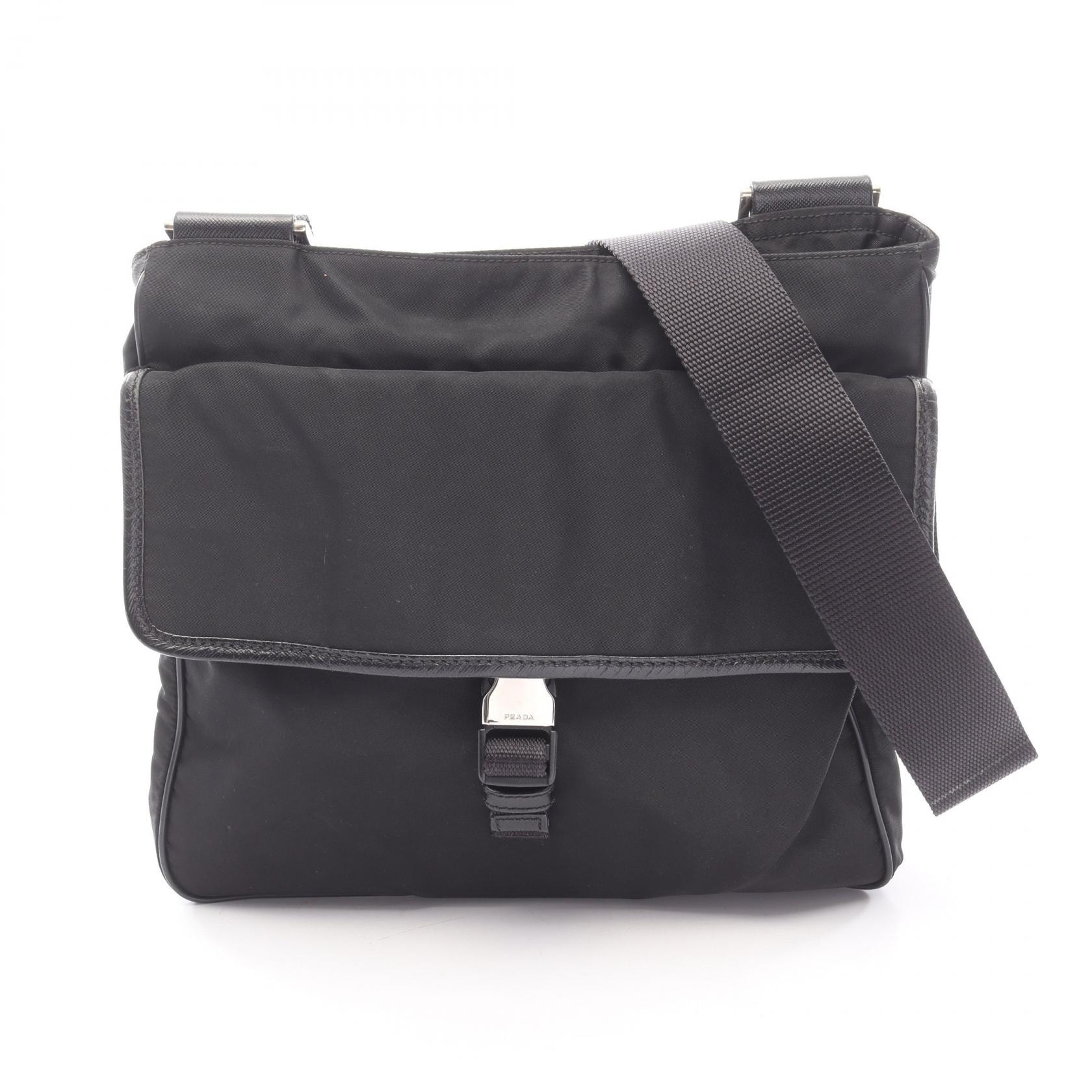 プラダ PRADA VIAGGIO ショルダーバッグ バッグ ナイロン サフィアーノレザー メンズ レディース ブラック系 VA0269 【中古】