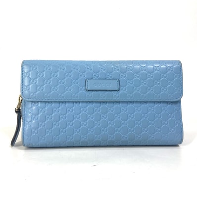 グッチ GUCCI マイクロ グッチシマ 449364 ラウンドファスナー 長財布 レザー ライトブルー