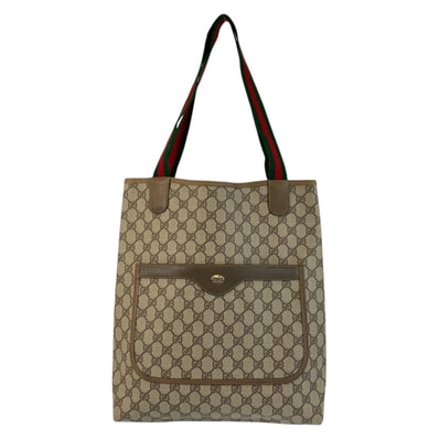 美品 GUCCI グッチ ヴィンテージ シェリーライン ベージュ ブラウン GGスプリームキャンバス トートバッグ ショルダーバッグ 600965 【中古】