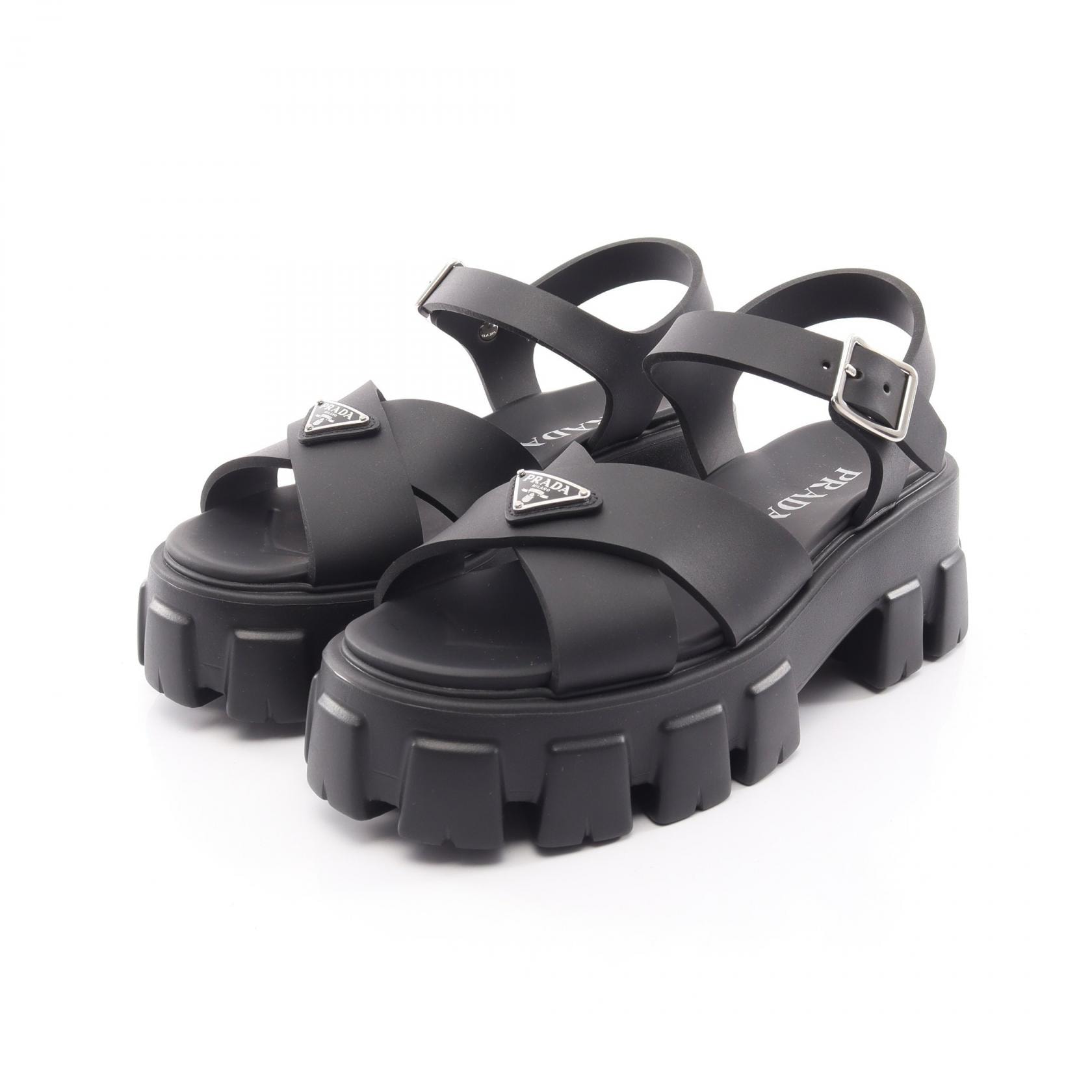 プラダ PRADA モノリス サンダル 靴 ラバー レディース ブラック系 【中古】
