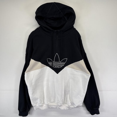 古着 アディダス adidas パーカー ハーフジップ スウェット トレフォイルロゴ刺繍 フーディ 2XOT ブラック メンズ