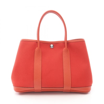 エルメス HERMES ガーデンパーティTPM トートバッグ バッグ キャンバス レザー トワルミリタリー / ヴァッシュカントリー トワルミリタリー X刻印(2016年製造) レディース レッド系 【中古】