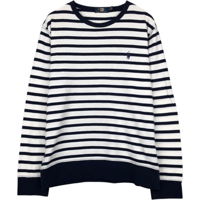 古着 ラルフローレン Ralph Lauren POLO RALPH LAUREN ボーダー柄 ワンポイントロゴスウェットシャツ トレーナー メンズM相当/eaa633994