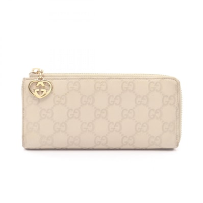 グッチ GUCCI グッチシマ L型ファスナー長財布 財布 レザー レディース アイボリー系 295671 【中古】