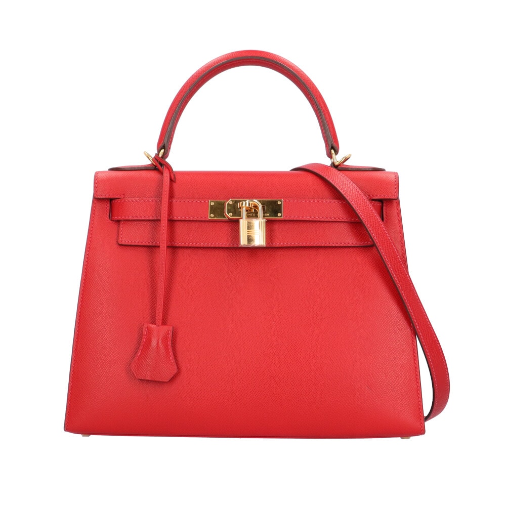 エルメス ケリー28 外縫い ショルダーバッグ ヴォーエプソン レッド レディース HERMES  中古