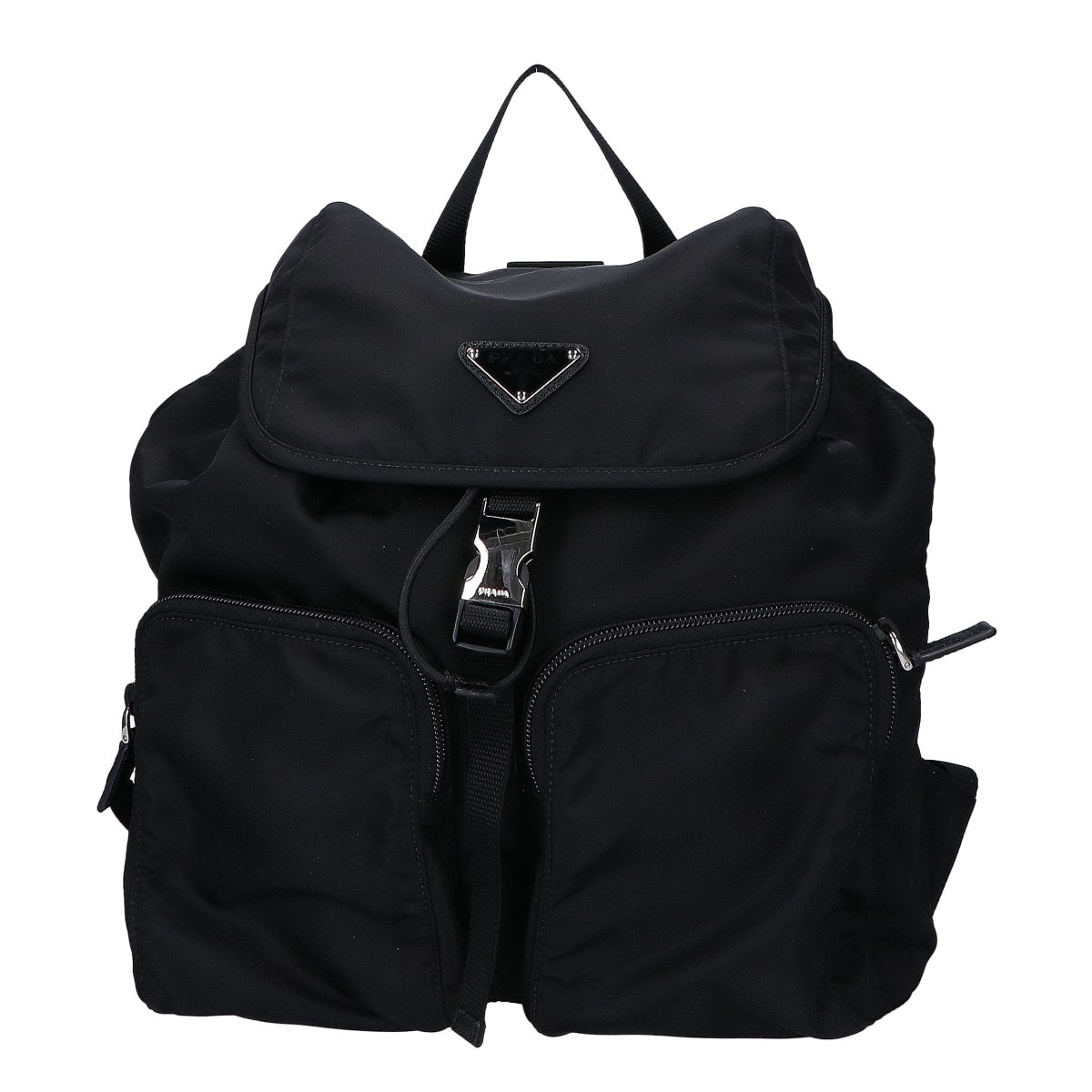 プラダ 1BZ005 ブラック ナイロン トライアングルプレート バックルフラップ バックパック -